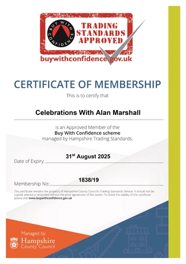 Trading Standards Approved Celebrations with Alan Marshall 2025